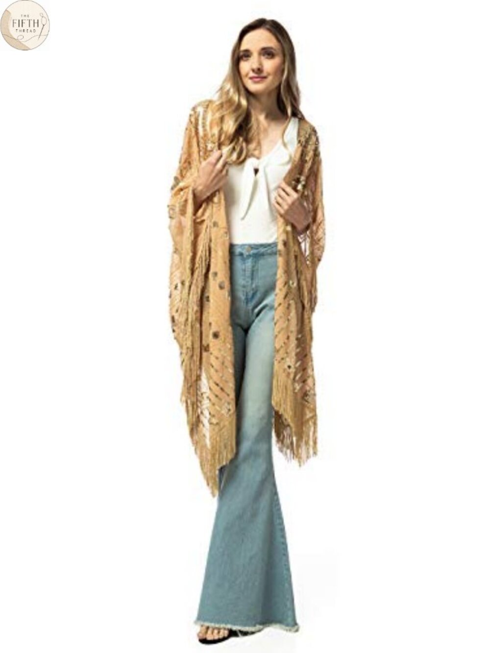 Oversized Hand Beaded Sequin Fringed Evening Shawl Wrap Gatsby